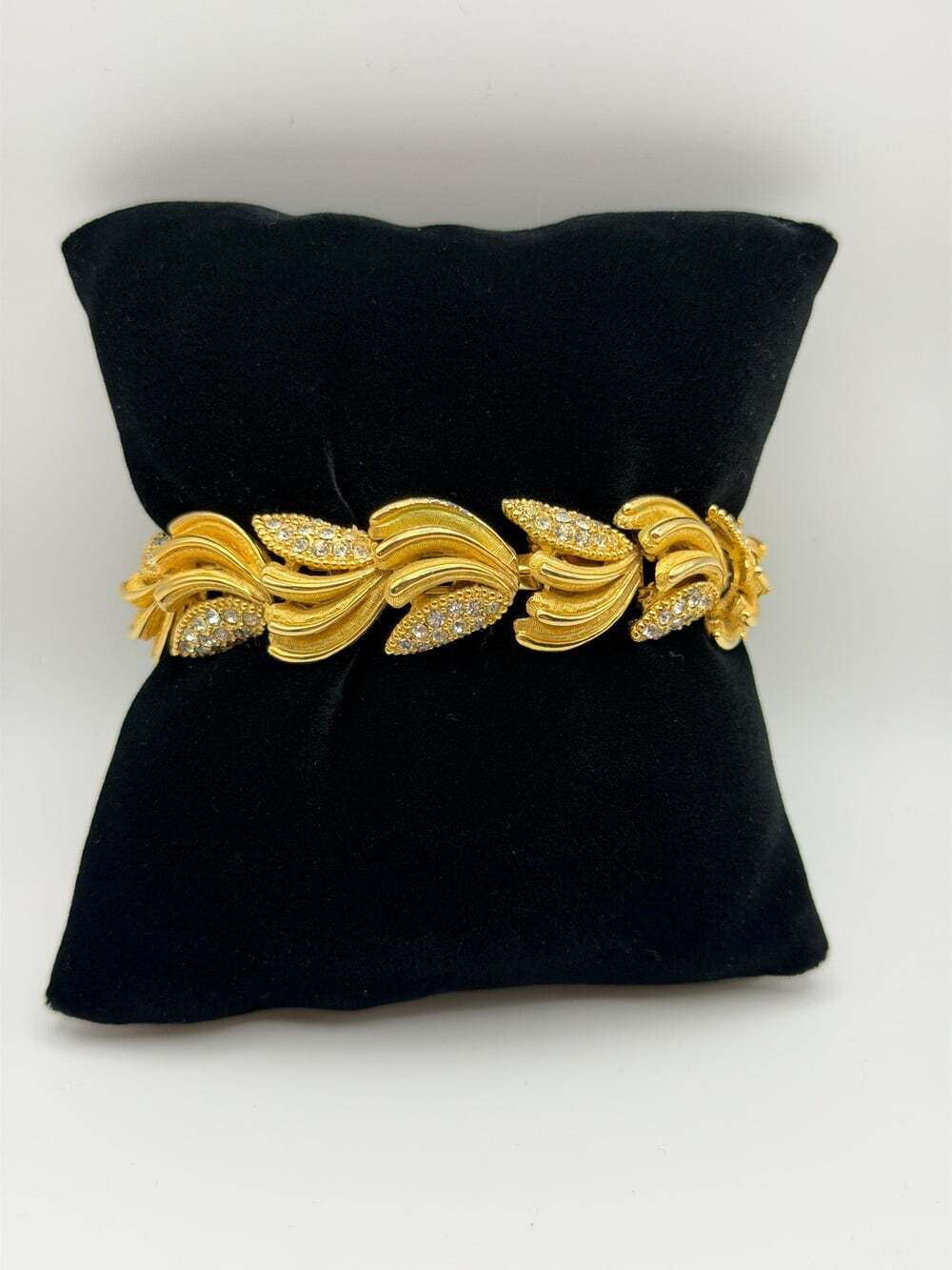 Signed Boucher Gold Tone Rhinestone Bracelet – Mid Century Glam Designer Jewelry